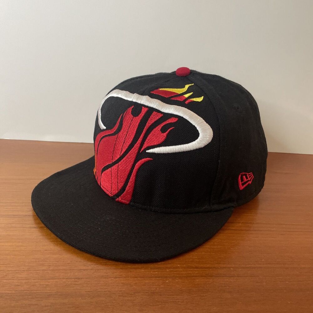 Miami Heat New Era 59Fifty Hat Cap Wool Hardwood Classics HWC Sz 7 5/8 Black NBA
